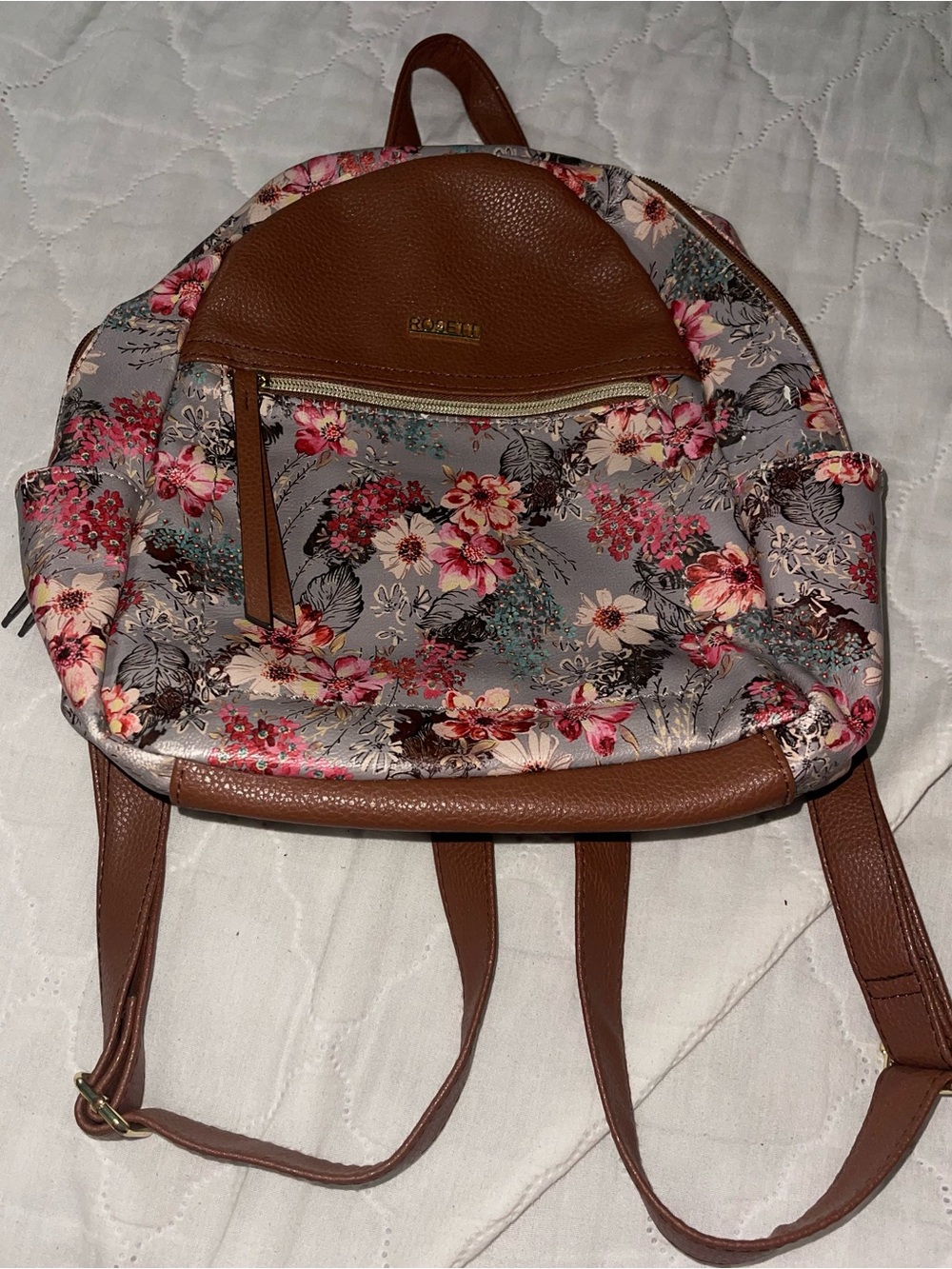 Floral Brown Accent Backpack - Women Bags